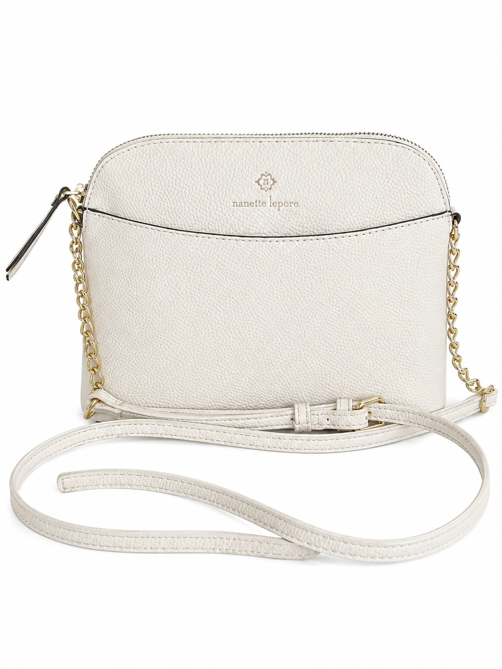 Nanette Lepore Cream Leather Crossbody with Gold Chain
